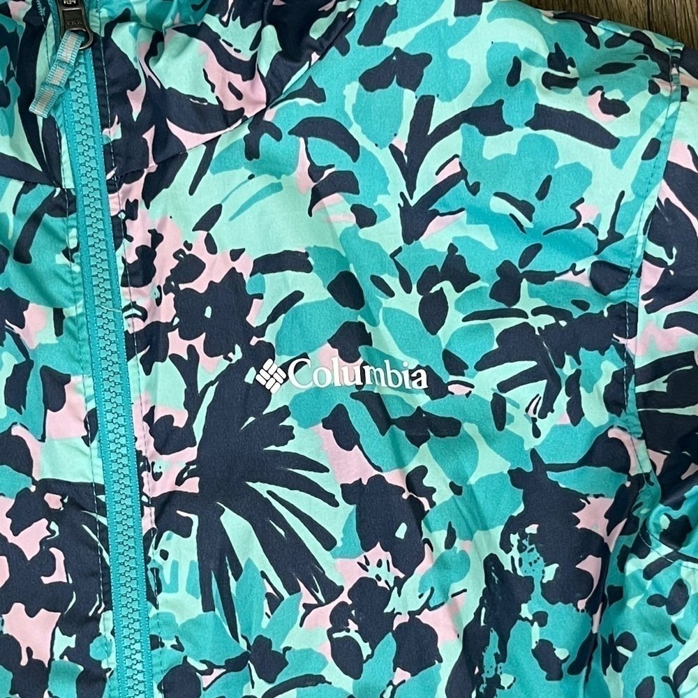 Columbia Girls Size L 14/16 Reversible Blue Floral Full Zip Windbreaker Jacket - Picture 5 of 6